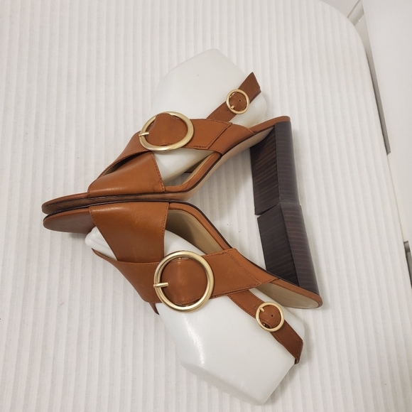 Ann Taylor Cognac in Color Leather Double Strap Buckle Close Block Sanda… - Picture 8 of 13
